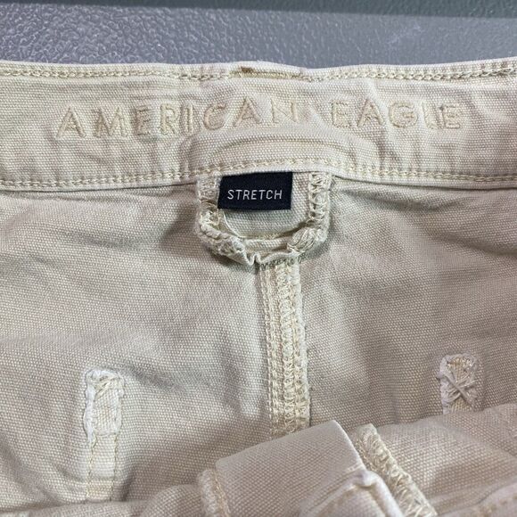 AMERICAN EAGLE Cargo Pants Stretch Straight Leg Twill Y2K 90s Womens 10 Beige - Picture 3 of 13